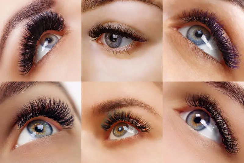 A series of photos showing different types of eyelashes.