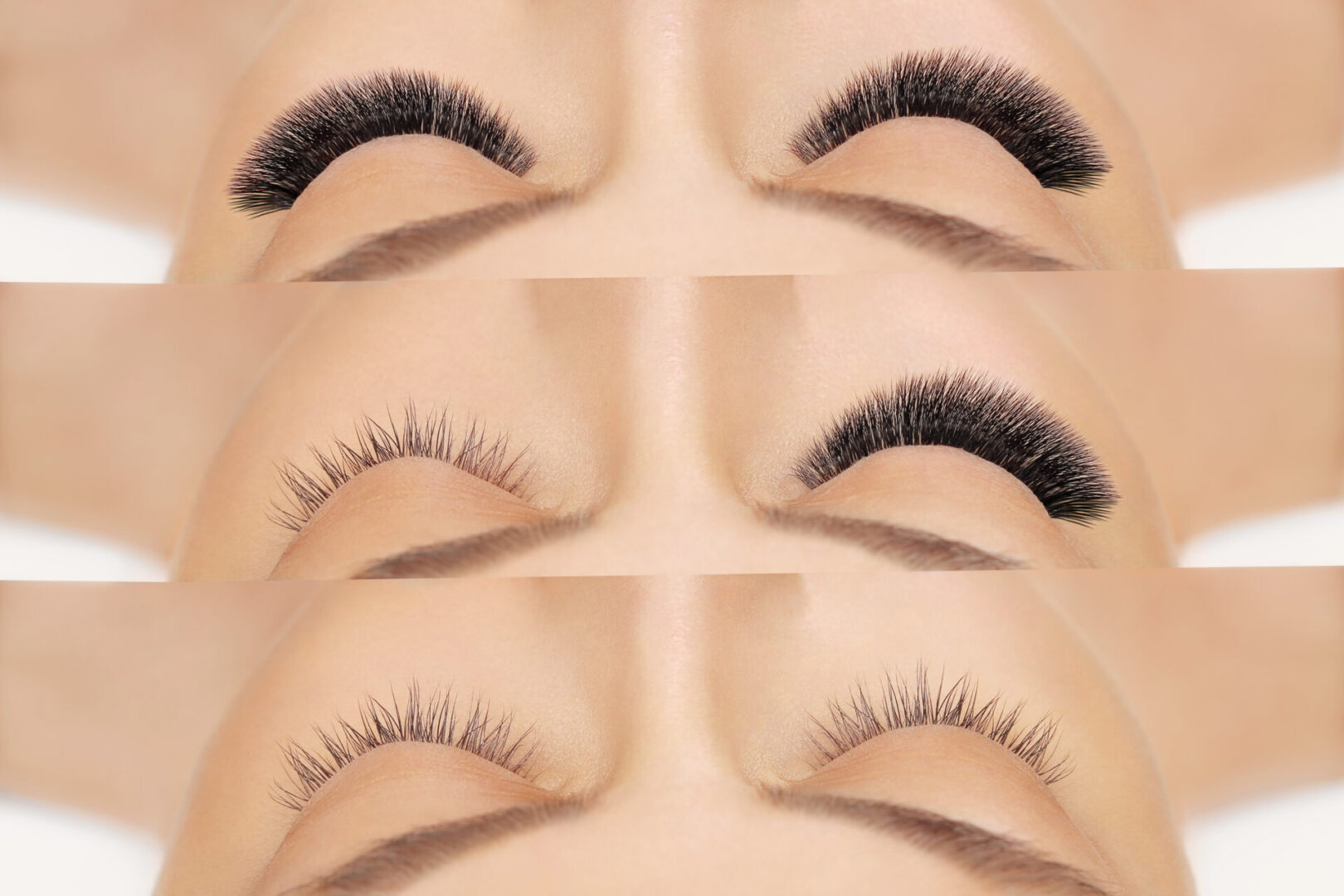 A woman with different eye lashes and her eyes closed.